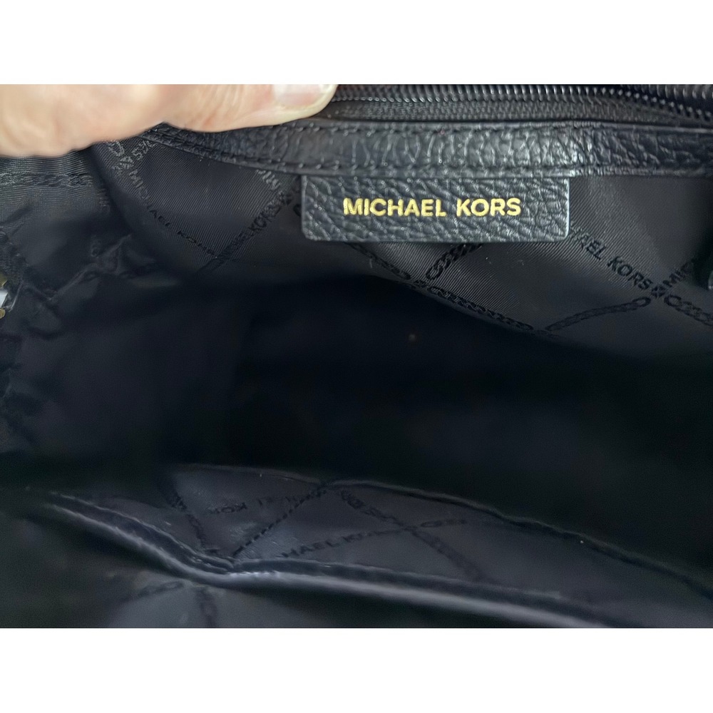 Michael Kors Abbey  Pebbled Leather Backpack Black Gold Collegiate Travel - Picture 9 of 11
